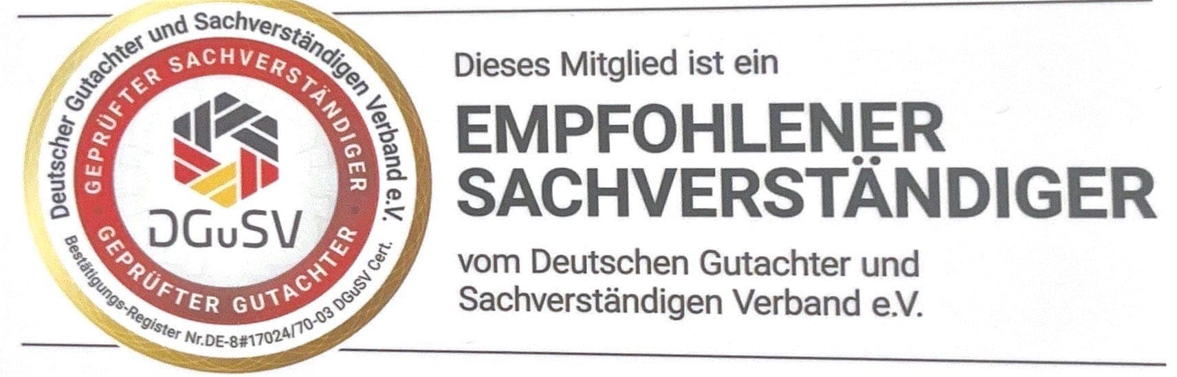 Empfohlener Sachverständiger vom Deutschen Gutachter und Sachverständigen Verband e.V.